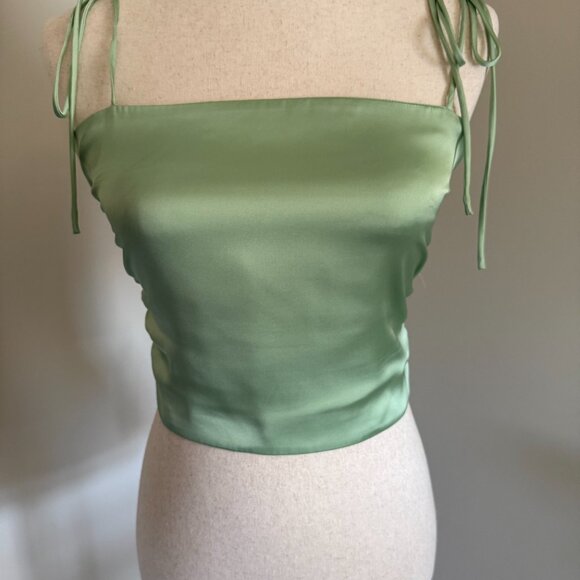 Sage Green Satin Tie-Strap Tank Top - Picture 2 of 6